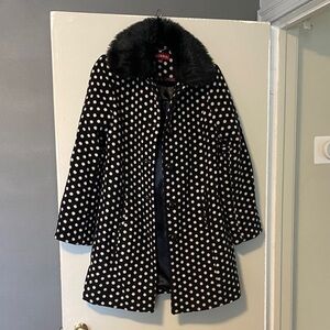 Merona Black and white polka dot coat M wool blend